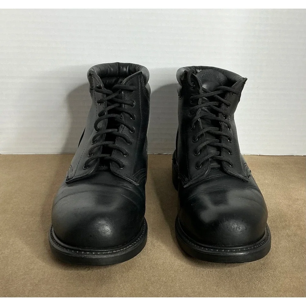 Men's Black Leather Work Boots – Lace‎ Up, Oil Resistant Sole, Size ~11/11.5